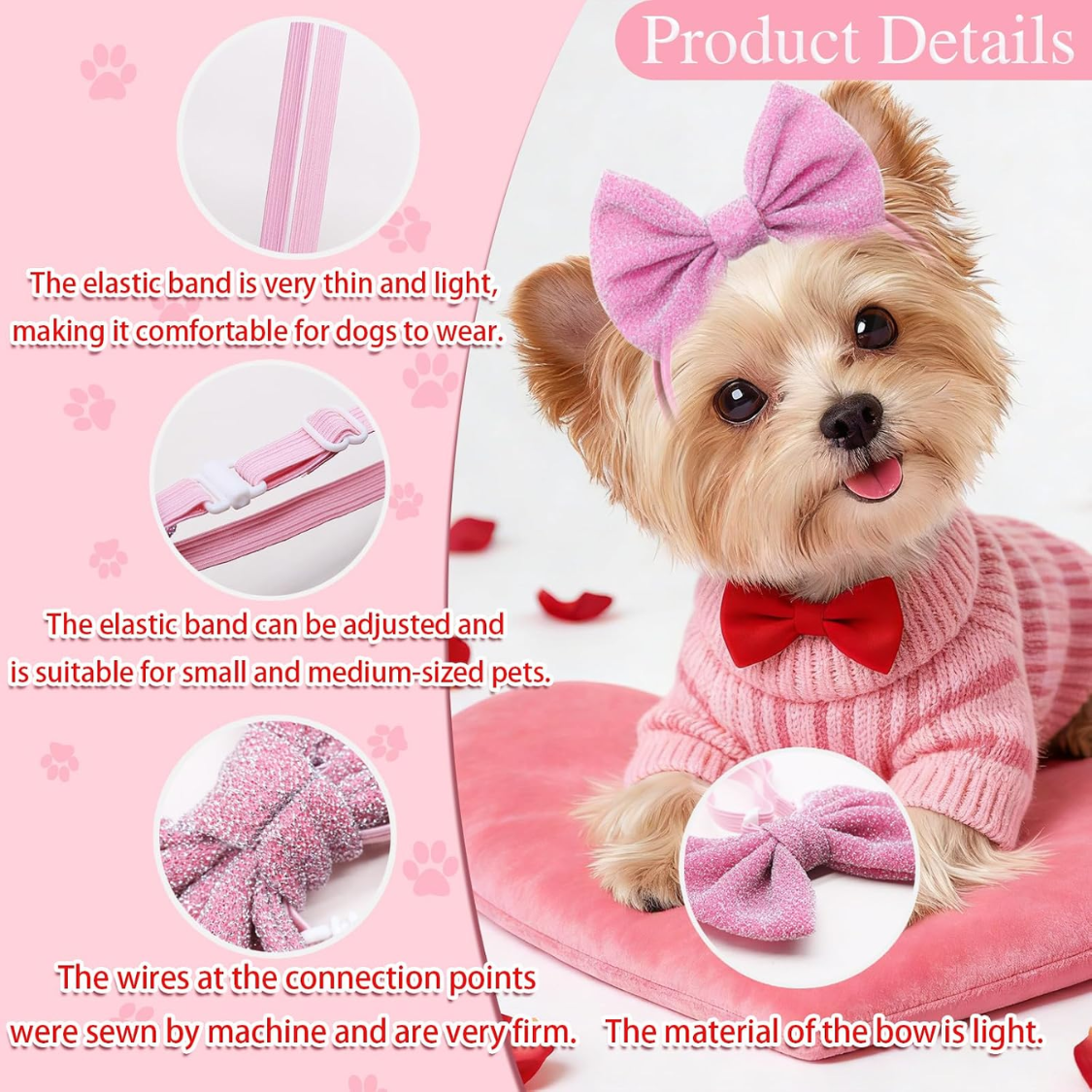 Dog Hair Bow Headbands Set - Adjustable Pet Hair Accessories for Small & Medium Dogs