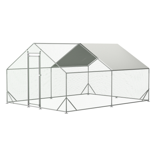 Large Metal Chicken Coop with Walk-In Run, PVC Coated Wire Mesh, Waterproof Cover