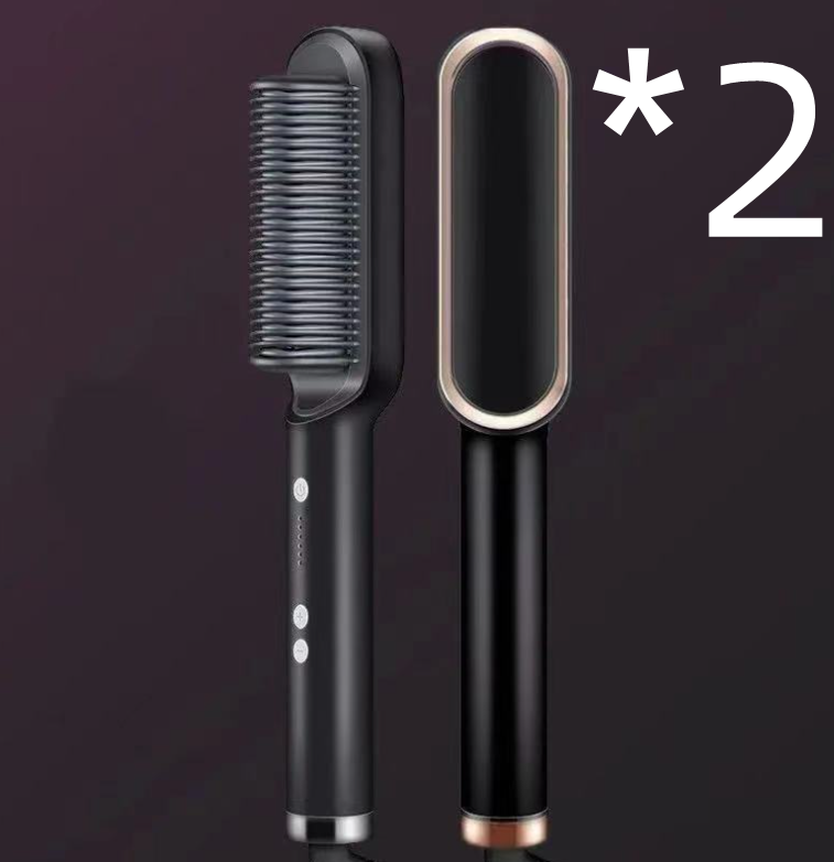 2-in-1 Hair Straightener Curling Iron Hot Comb with Negative Ions - Multi-Functional Electric Hair Styling Brush