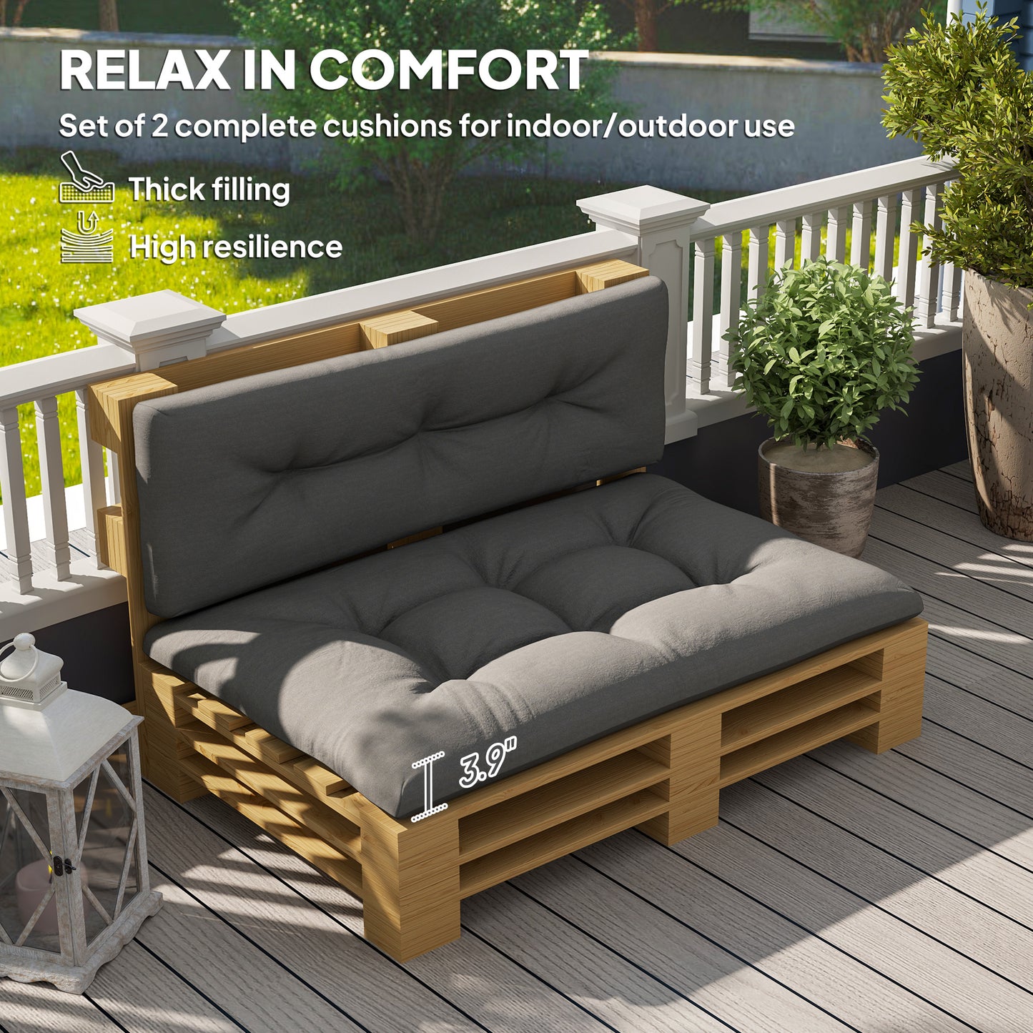 Outdoor Tufted Cushion Set - 47.2" Seat & Back, Dark Gray