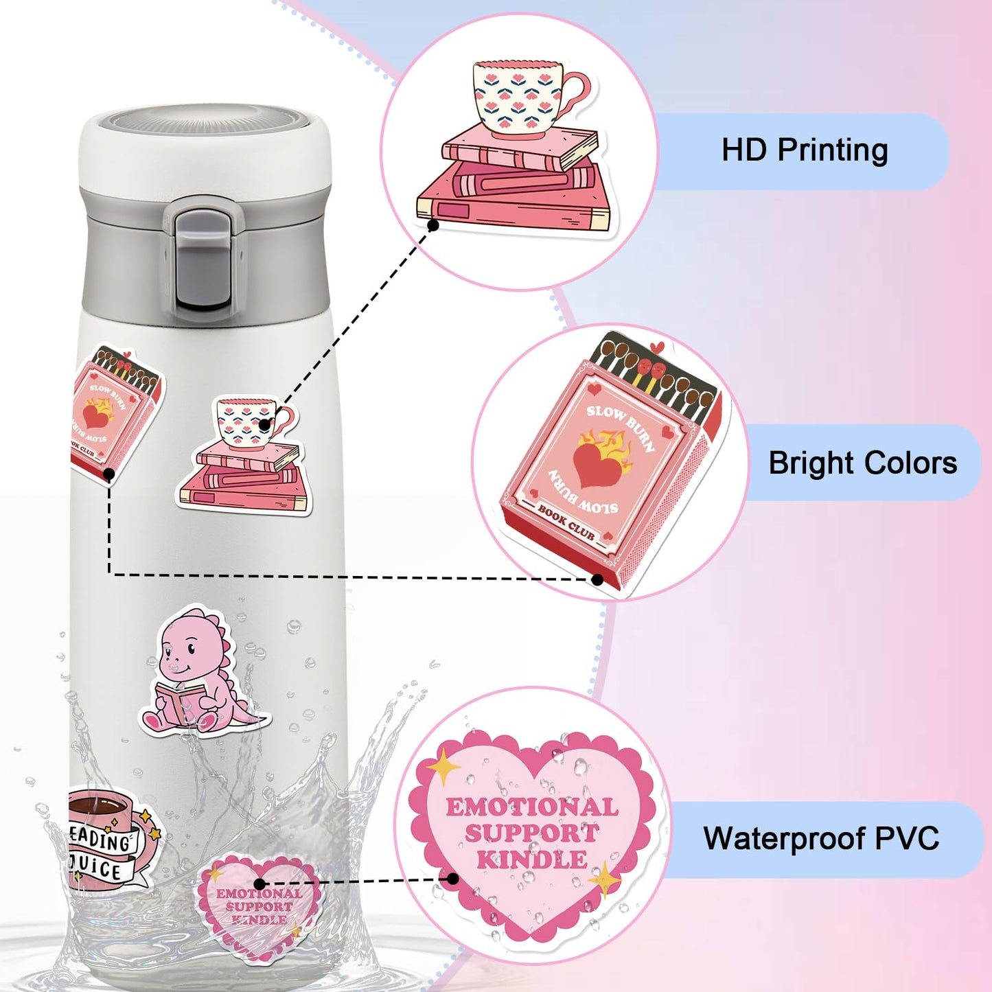 100 Pcs Book Stickers - Aesthetic Vinyl Decals for Scrapbooking