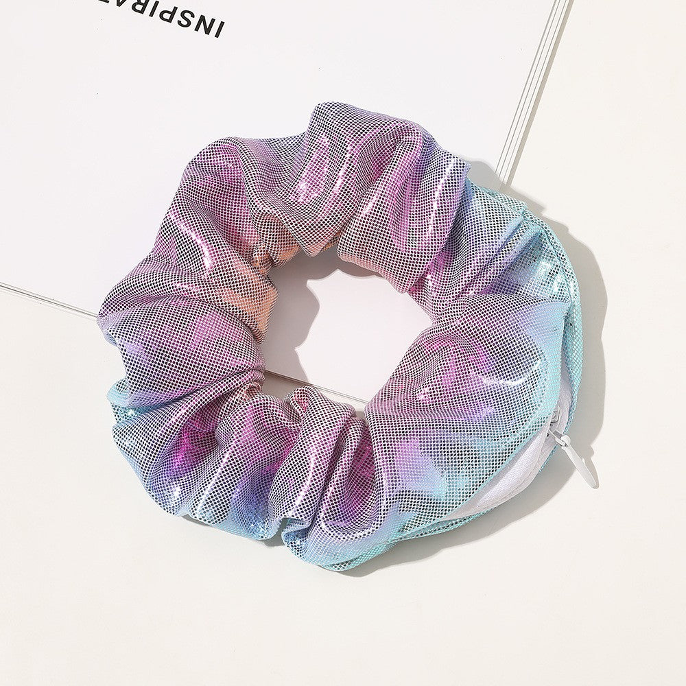 European & American Printed Satin Hair Ring with Zipper - Large Intestine Style