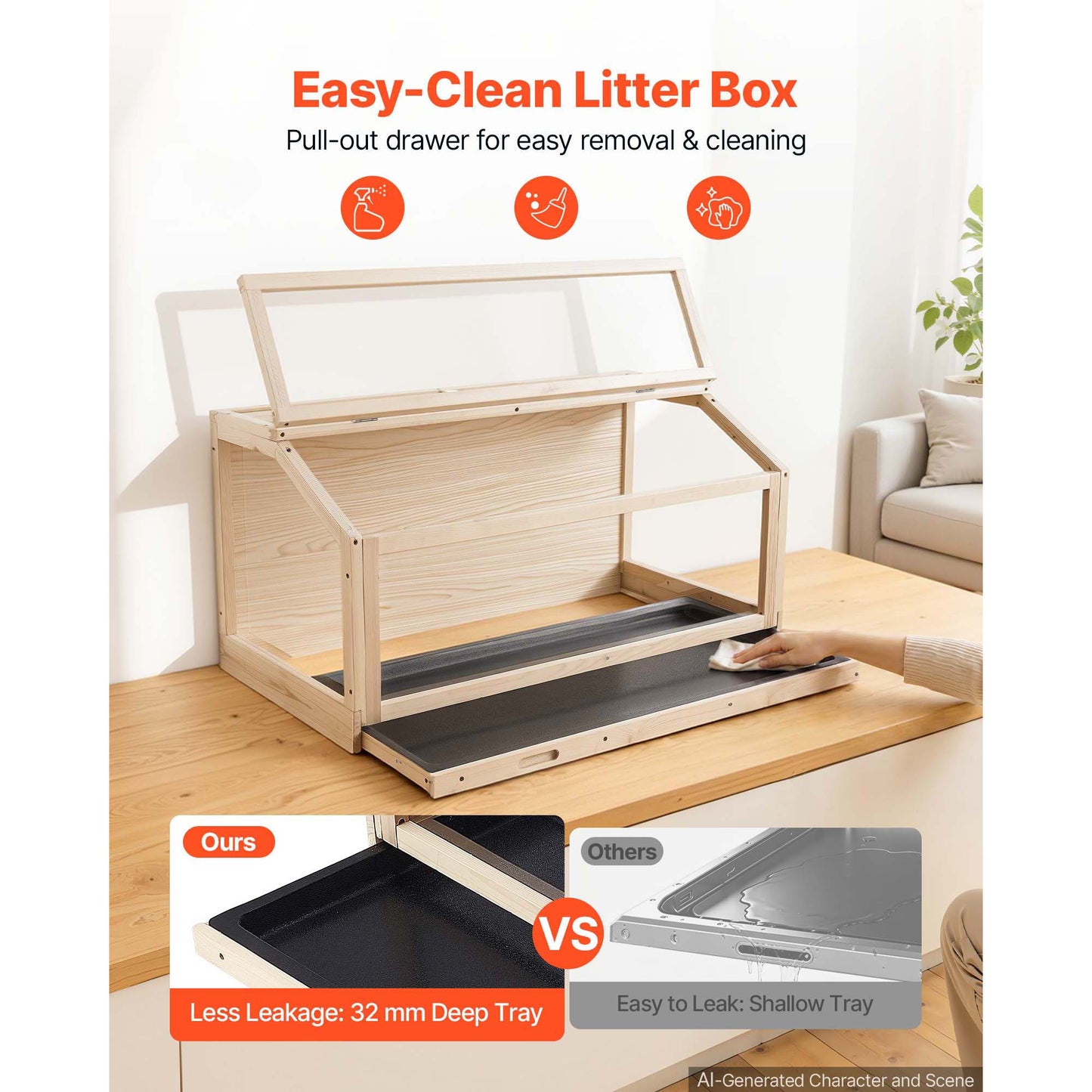 Large Wooden Hamster Cage 39.4x20.5x19.9 Inches with Acrylic View, Open Top, Chewproof Habitat for Small Pets