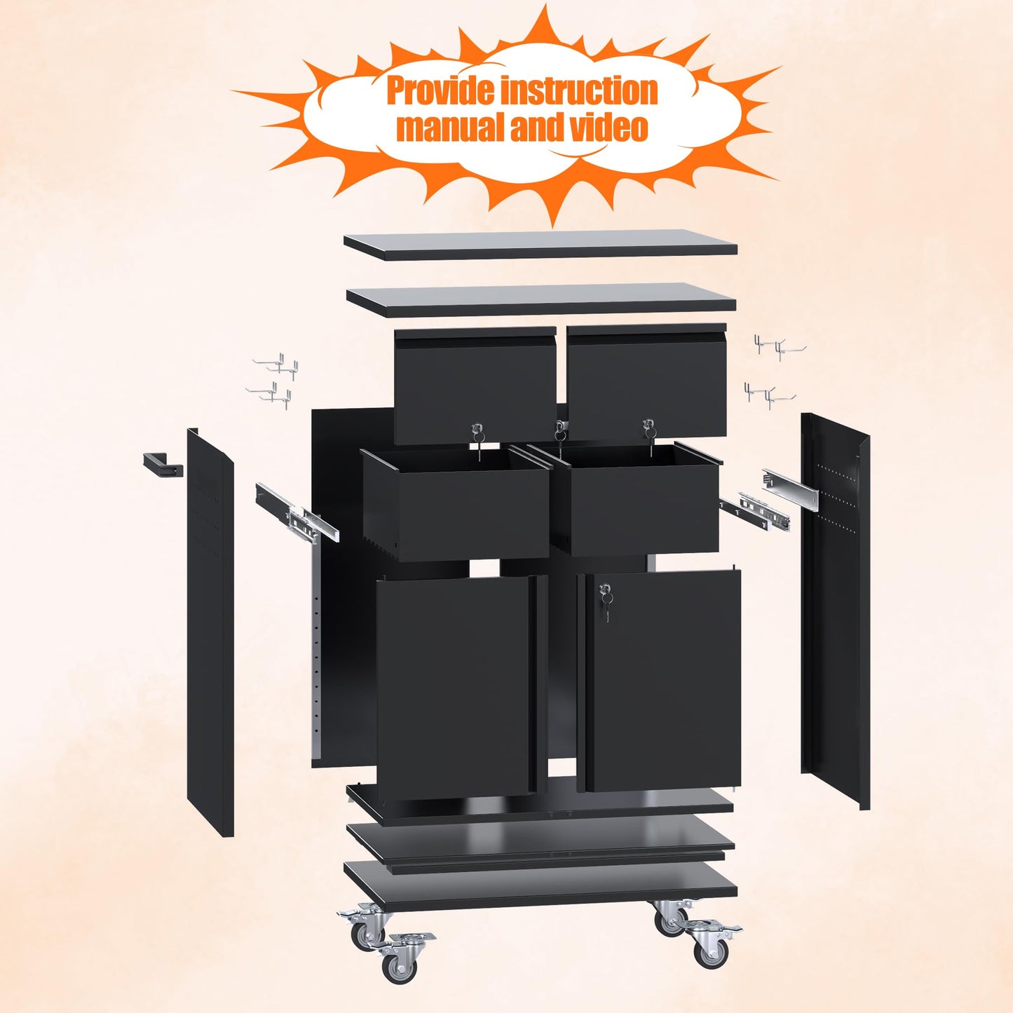 Aobabo Rolling Metal Storage Cabinet With Wheels, Heavy Duty Steel