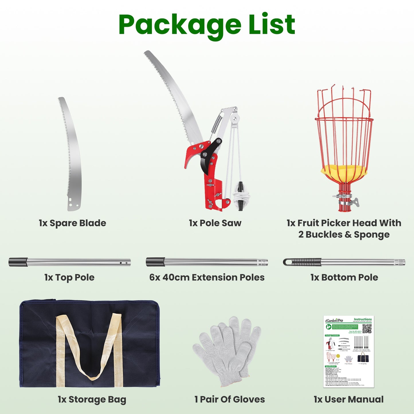 2-in-1 Extendable Pole Saw & Fruit Picker Garden Tool Set