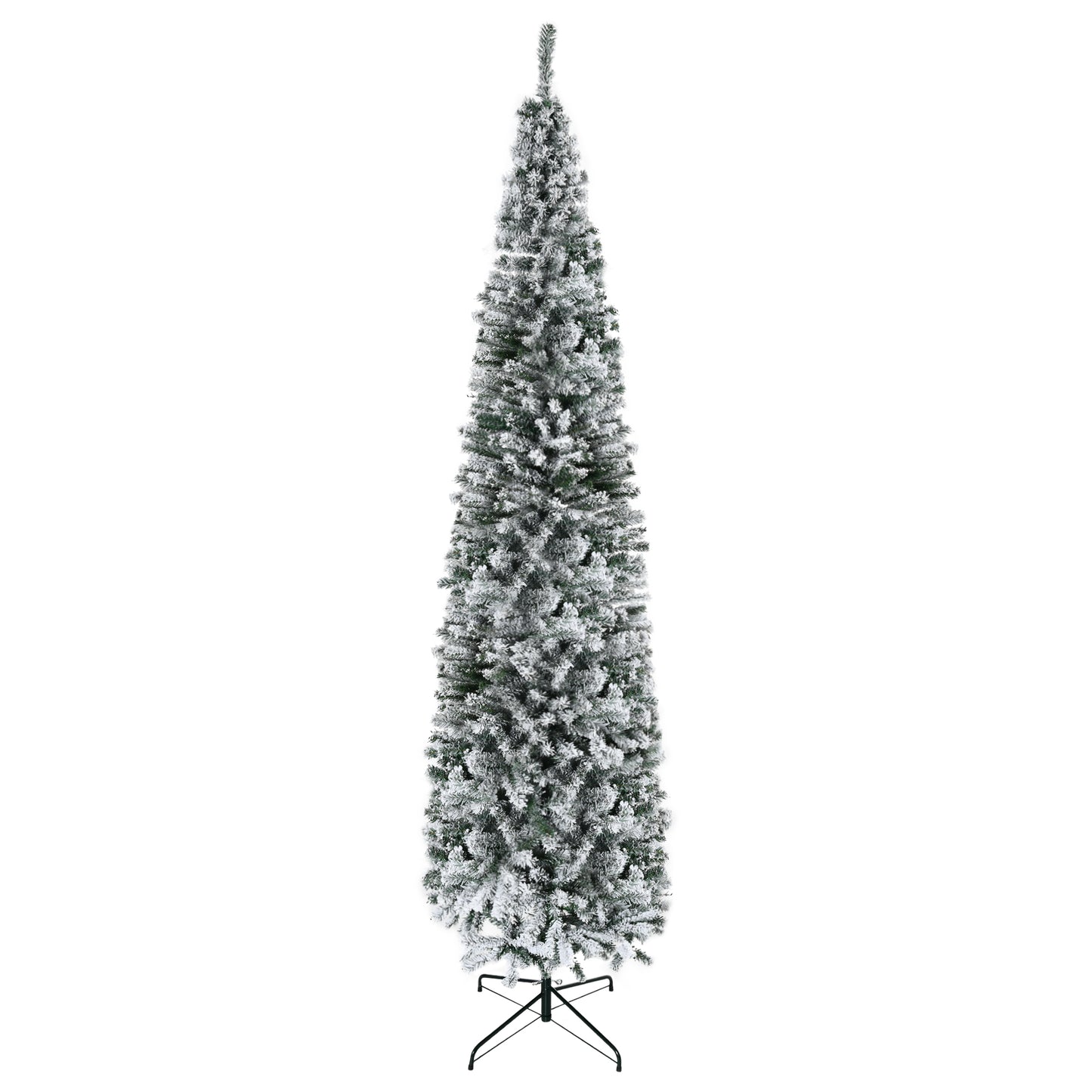 9' Tall Unlit Snow-Flocked Slim Artificial Christmas Tree - Green