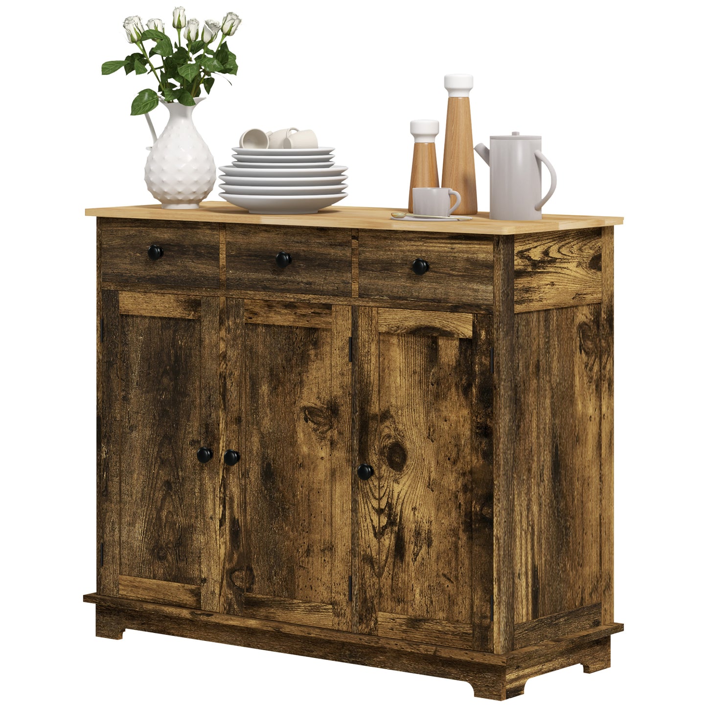 Kitchen Storage Cabinet, Sideboard Floor Cupboard with Solid Wood