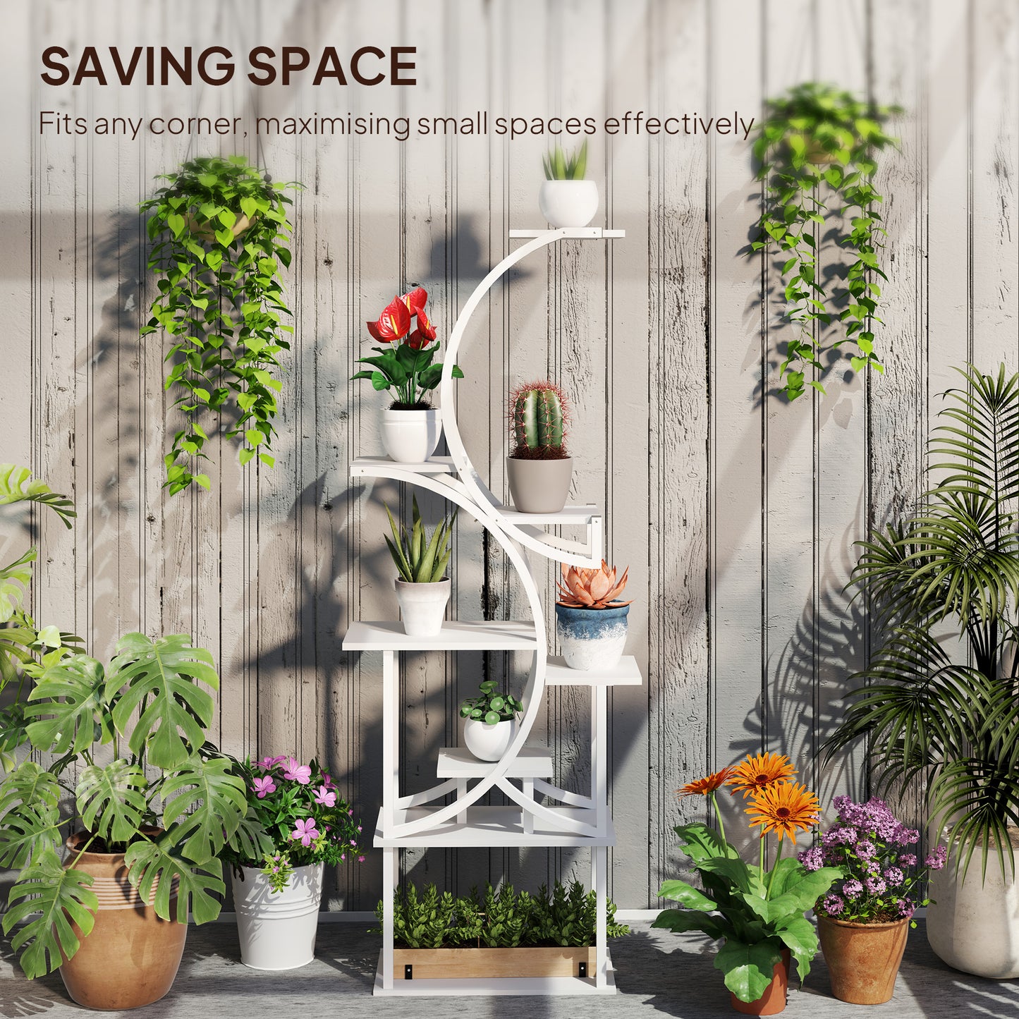 8-Tier Indoor Plant Stand Corner Shelf - White S-Shaped Multi-Level Garden Rack