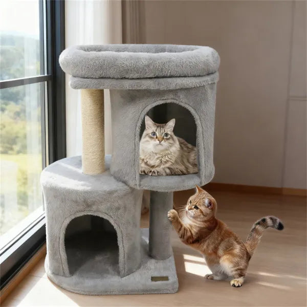 26-Inch Compact Cat Tree with 2 Condos & Sisal Posts, Small Space Cat Tower