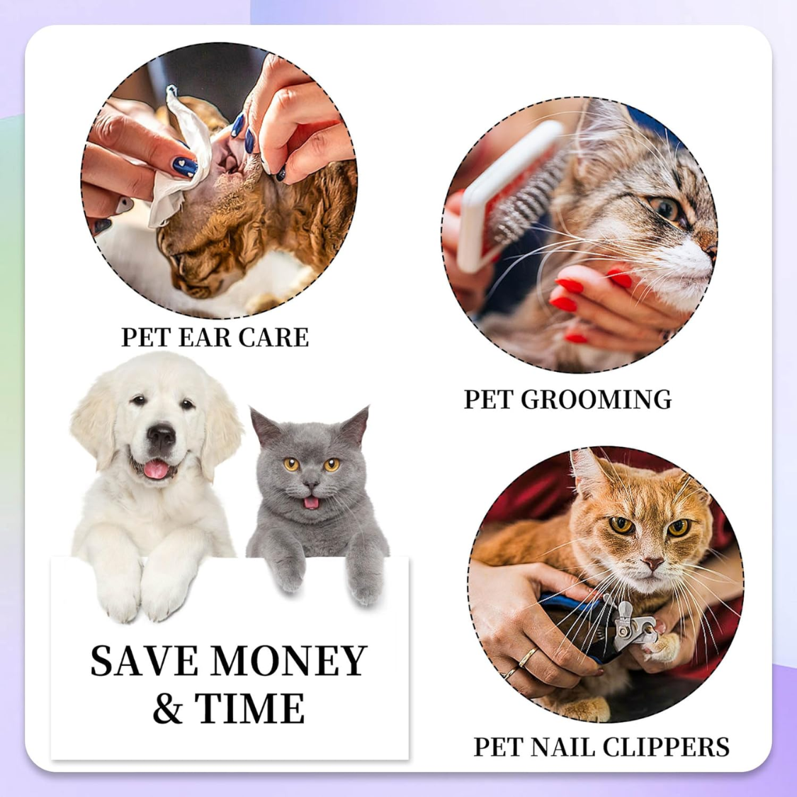 Pet Nail Polishers Kit with Grooming Hammock for Small Cats and Dogs - Includes Clippers & Trimmer