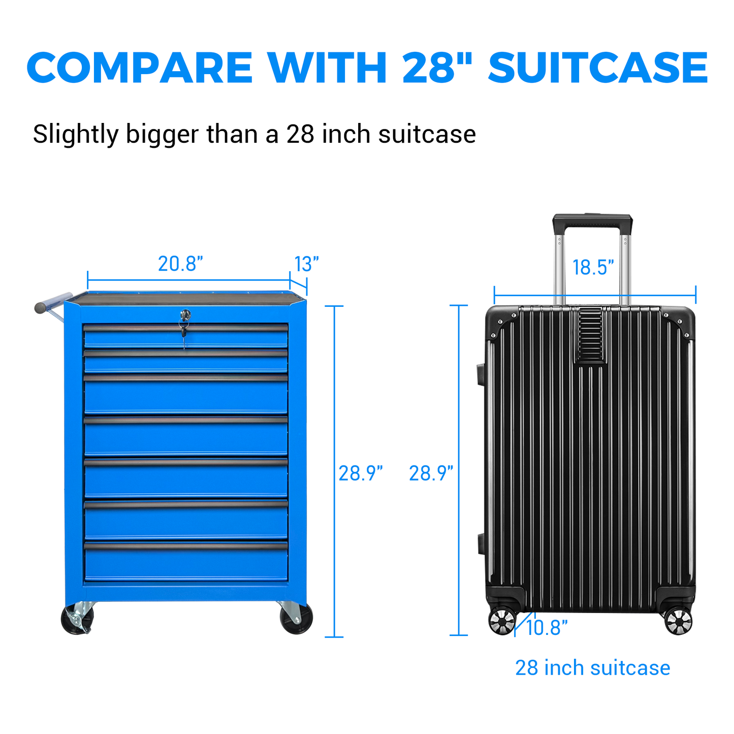 Rolling 7-Drawer Metal Tool Chest - 20" Blue Storage Cabinet