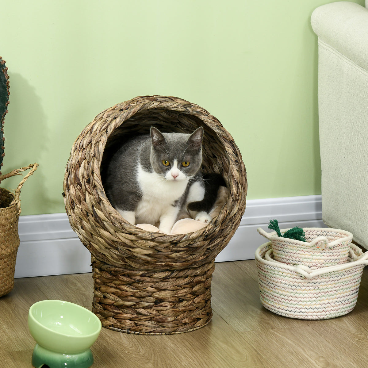 Elevated Cat Bed with Soft Cushion & Egg Chair Shape - Gray, 20"