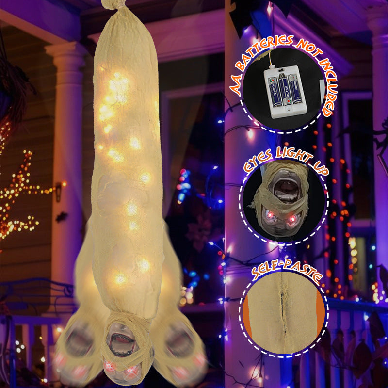 Halloween Hanging Ghost Inverted Mummy Light-Up Decoration - Yellow