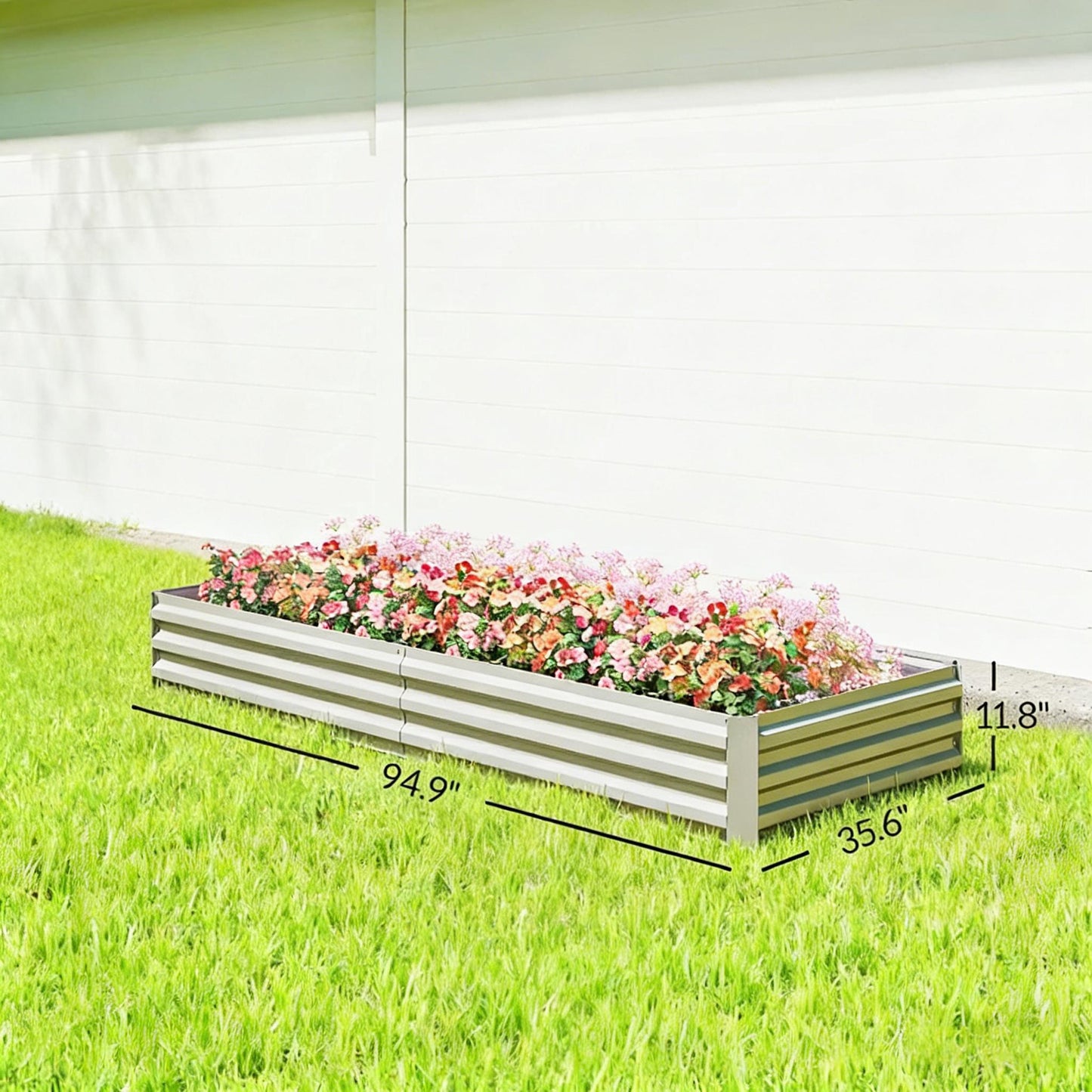 Metal Raised Planter Box - Galvanized Steel Garden Bed - Silver