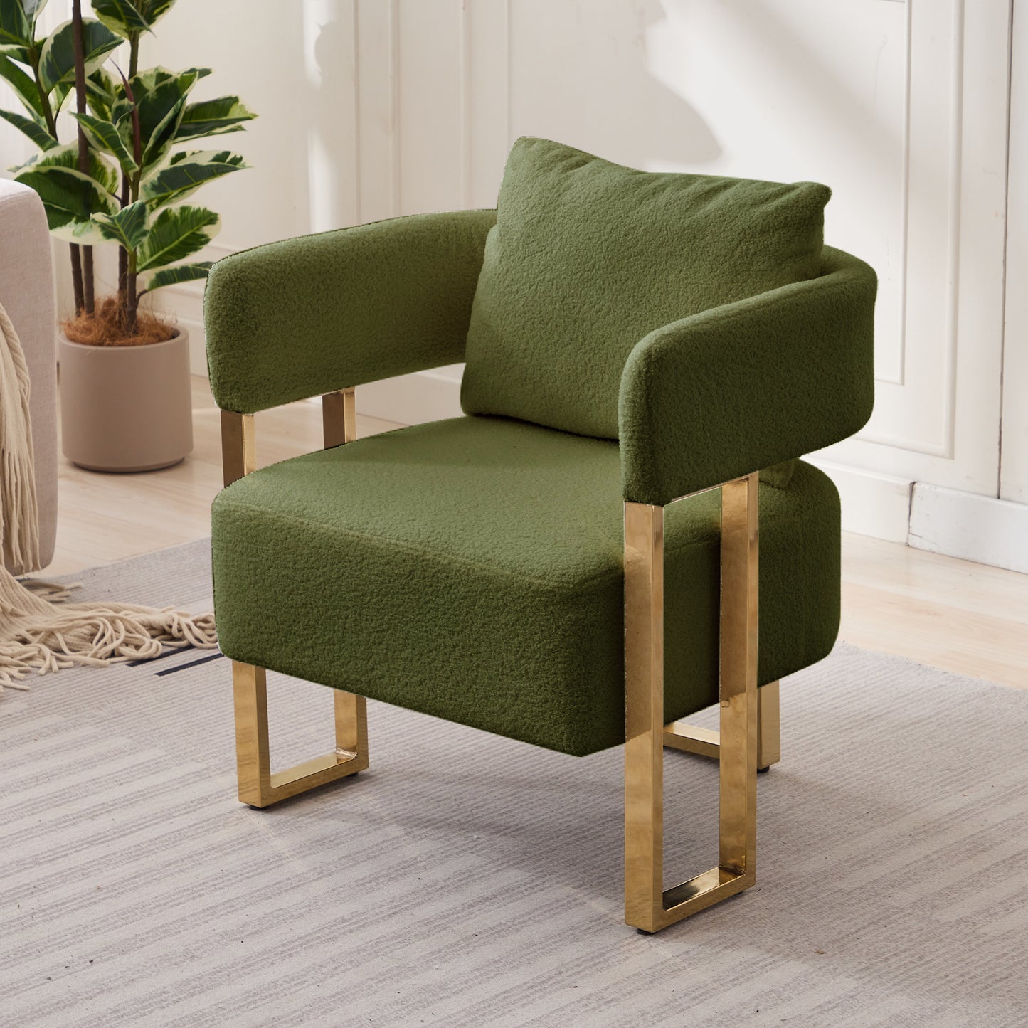 Modern Green Decorative Chair with Gold Metal Legs - Teddy Upholstered