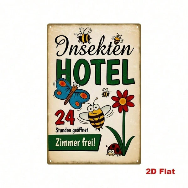 Retro Insect Hotel Metal Wall Art Sign - 20 cm