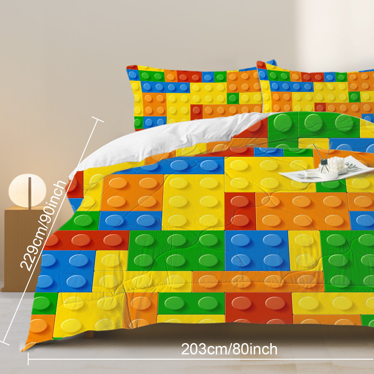 Colorful Building Blocks Comforter Set - 3 Piece Bedding Set