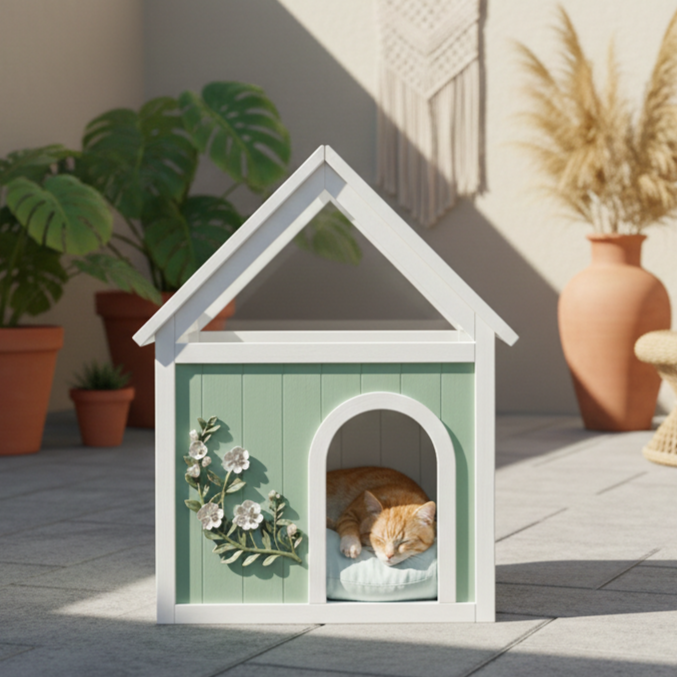 Indoor Cat House with Acrylic Roof — Wooden Pet Shelter for Small Cats & Dogs