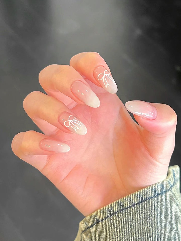 Gentle Nude Fake Nail Patch Set with French Butterfly Design - Multiple Sizes