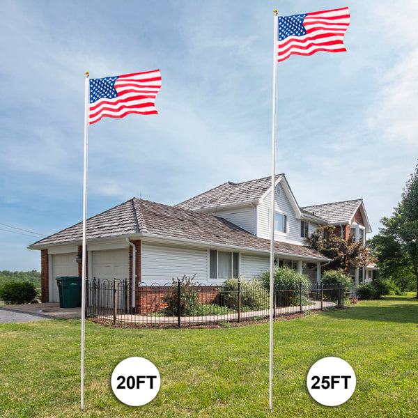 Adjustable Aluminum Flagpole Kit with 2 Flags and Finial - 25ft Outdoor Decoration