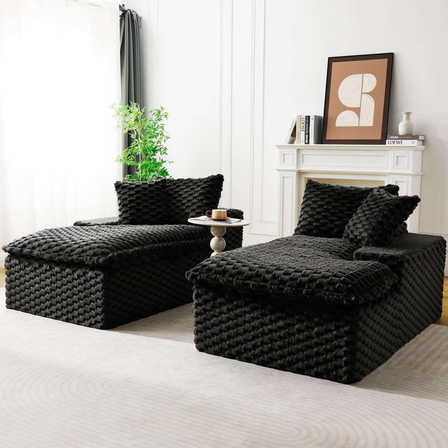 Black Velvet Double Chaise Lounge Sofa - Multifunctional Design