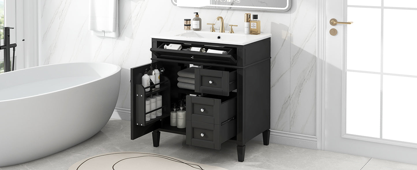 30'' Modern Bathroom Vanity with Sink - Black Storage Cabinet