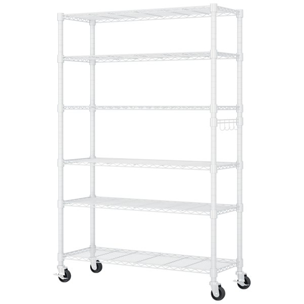 Modular 6-Tier Display Shelf with Adjustable Feet & Wheels - White