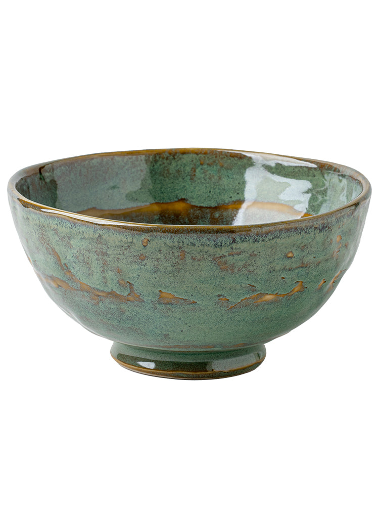 Ceramic Noodle & Rice Bowl Set - Green Glaze Kiln, 5.5 & 6.5 Inch