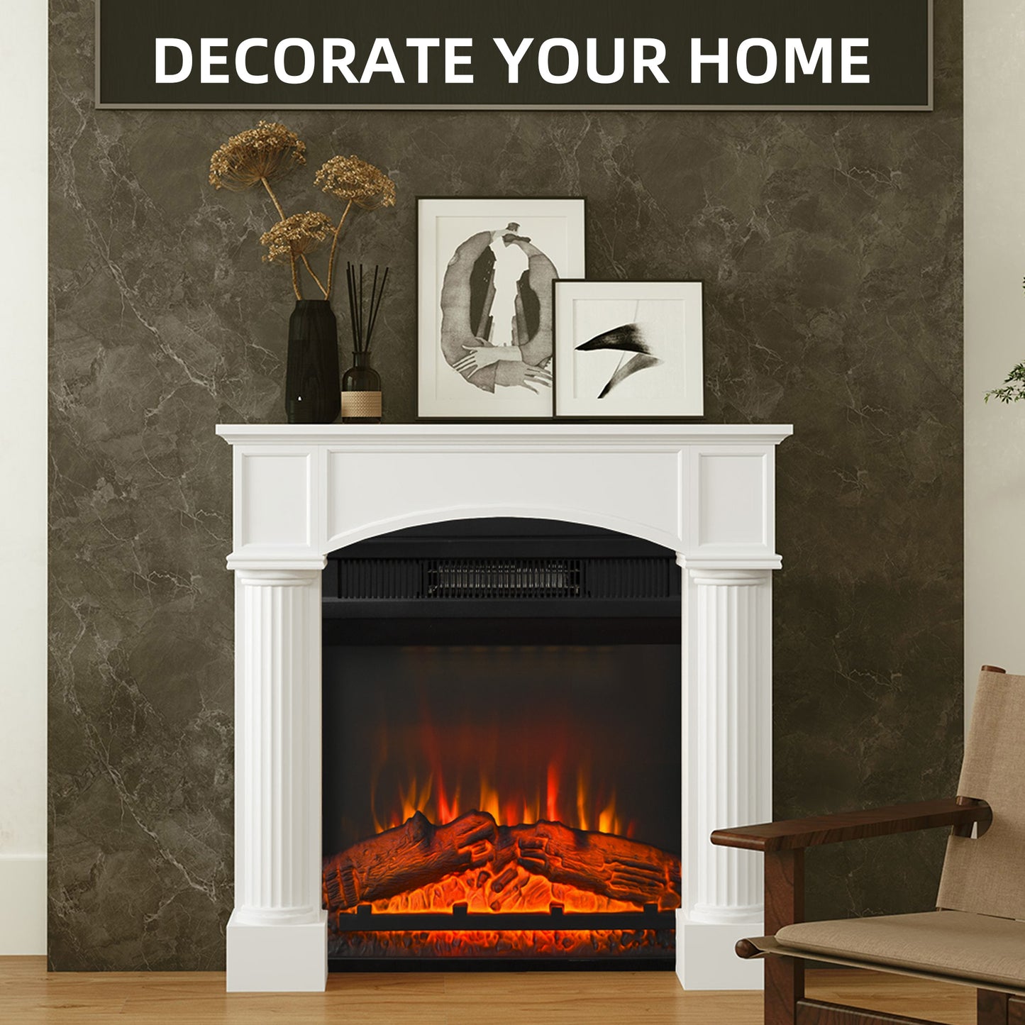Modern Freestanding Fireplace Mantel for Electric Fireplaces - White
