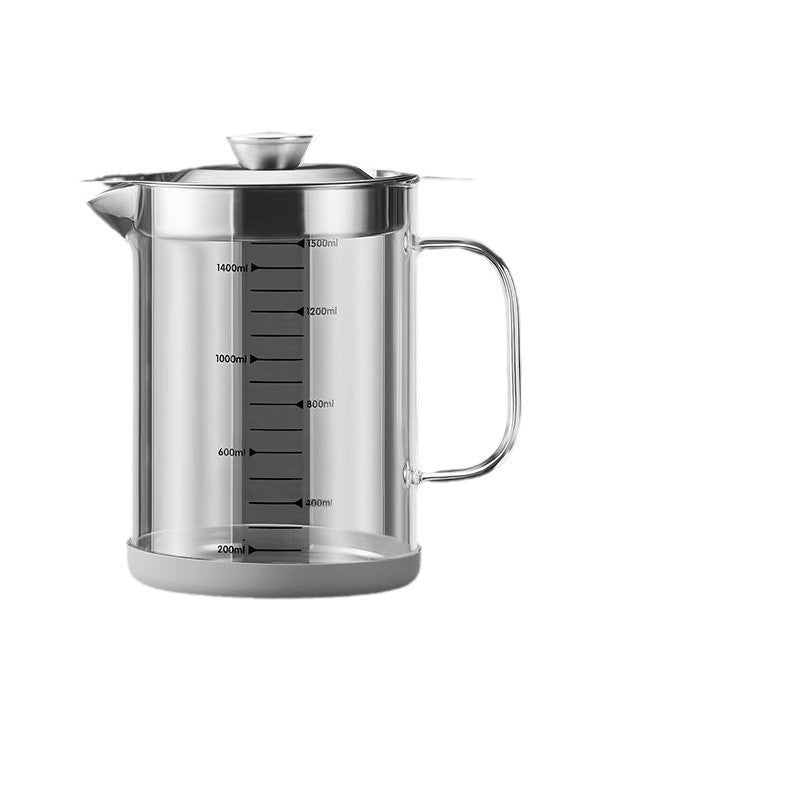 Glass Oil Drain Pot with Stainless Steel Cover - Household Kitchen Oil Filter Jar