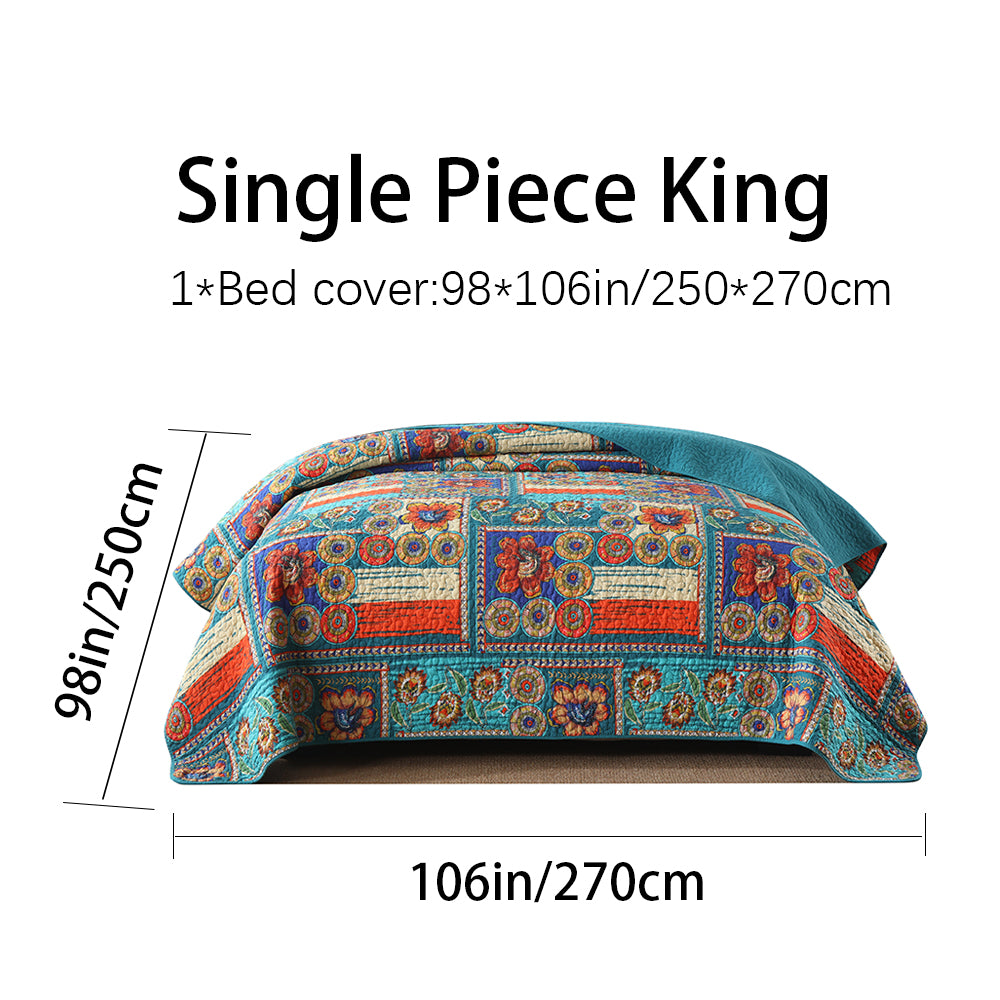 Full Queen & King Reversible Cotton Bedspread Set with Bohemian Patchwork Design