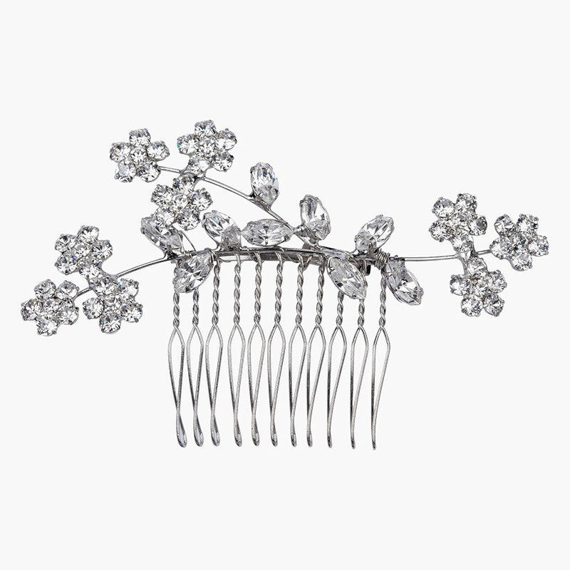 Flower Hair Comb with Rhinestones