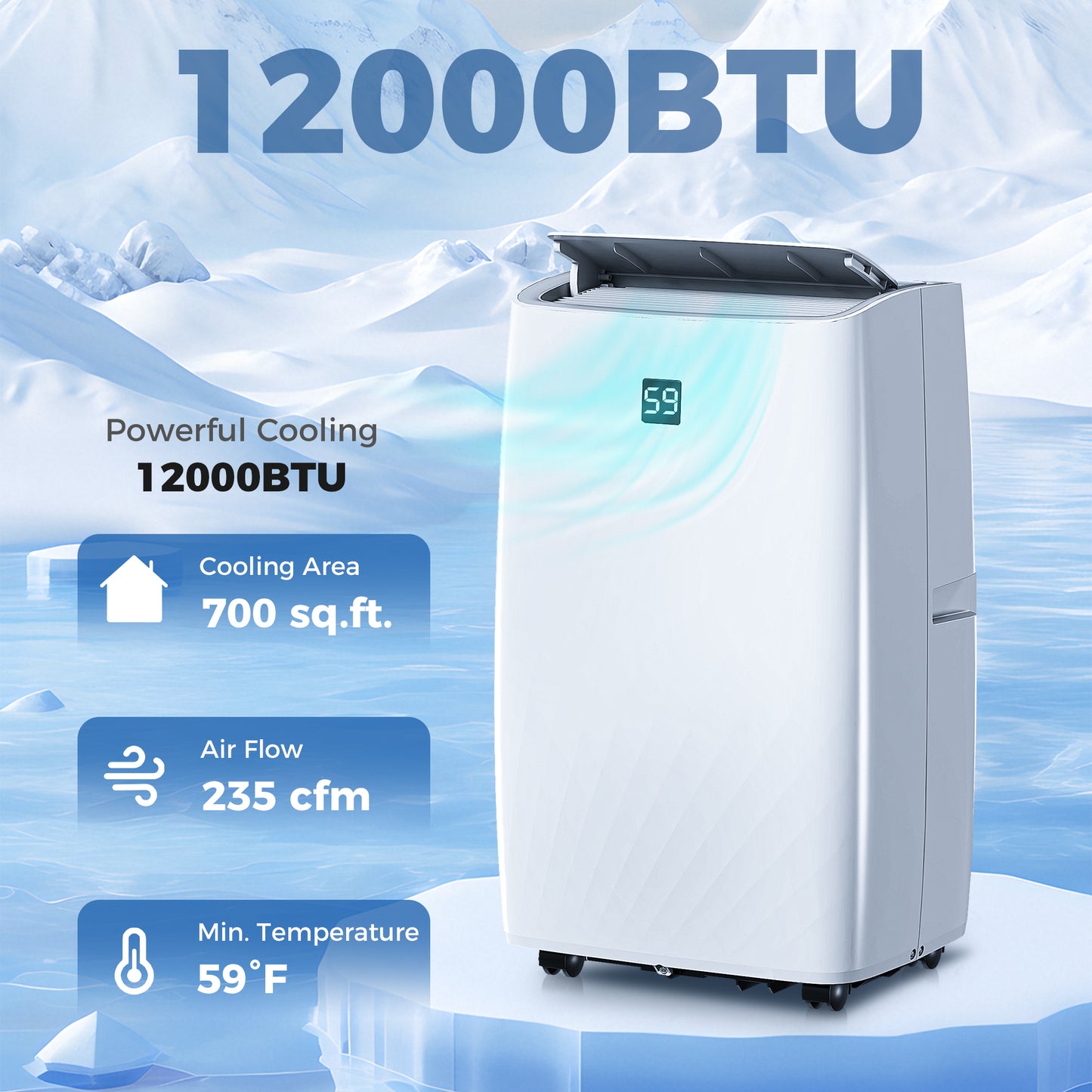 Portable 14000 BTU Air Conditioner for Rooms up to 700 sq ft with Dehumidifier & Remote