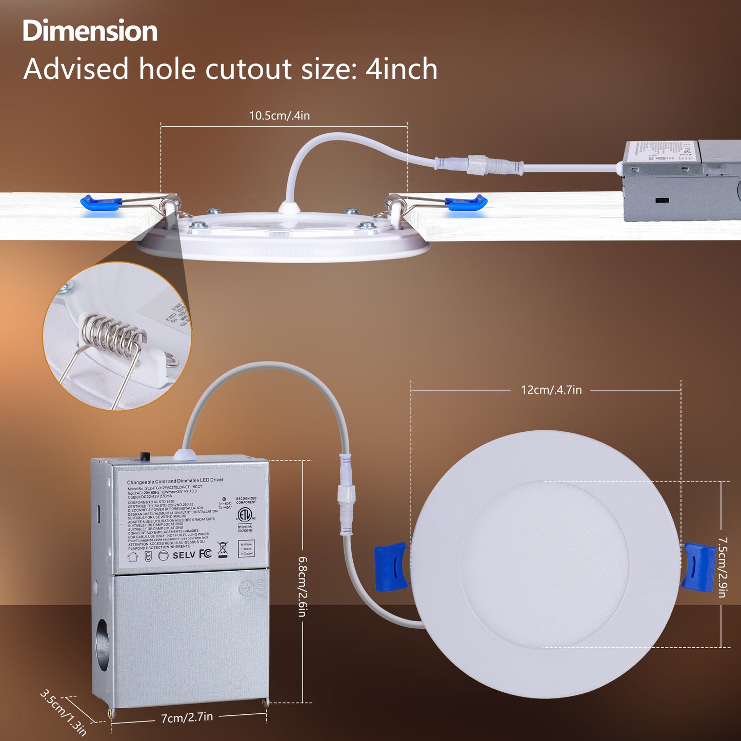 12 Pack 4-Inch Recessed LED Lights with Night Light Dimmable 5 Color Options