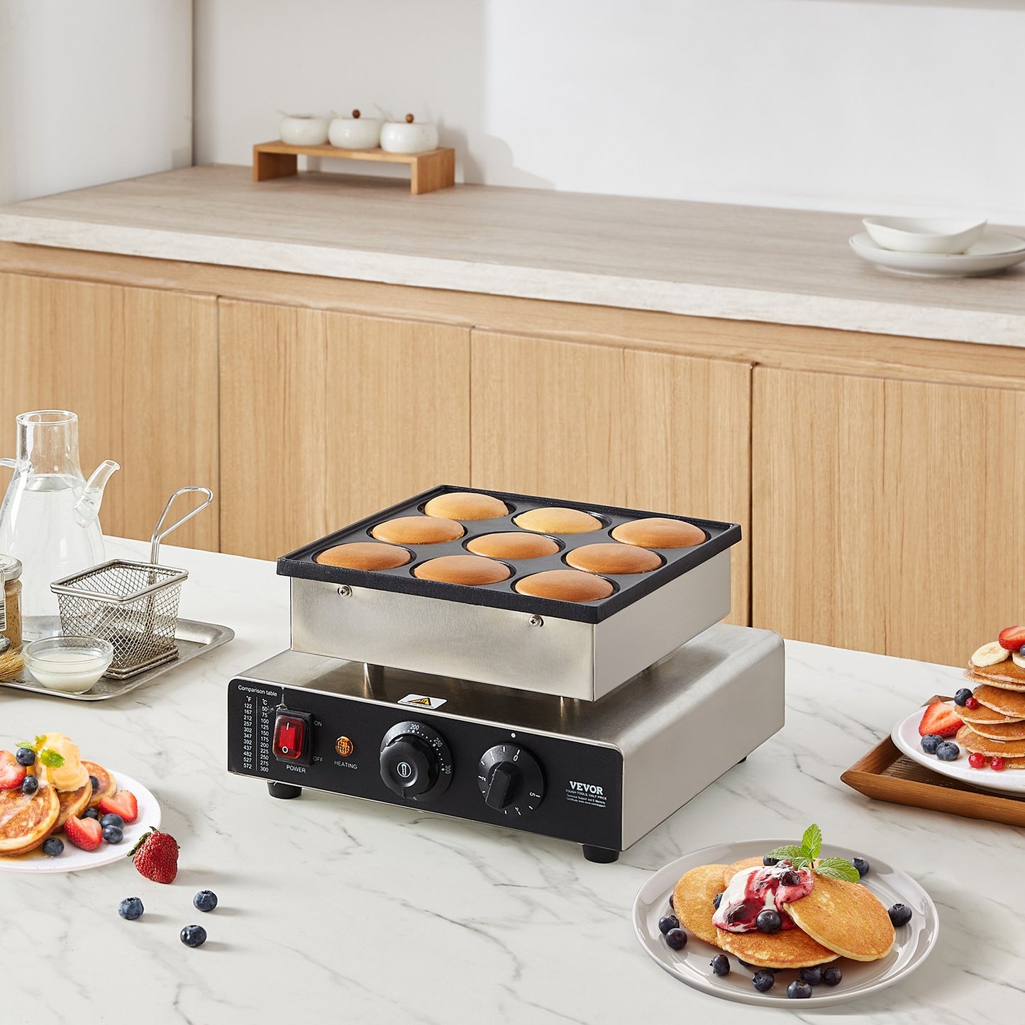 Commercial Dutch Pancake Maker 76mm Non-Stick 850W Waffle Baker Natural Color