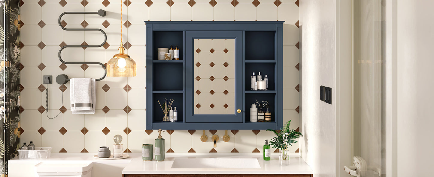 35'' x 28'' Wall Mounted Bathroom Storage Cabinet with Mirror - Blue