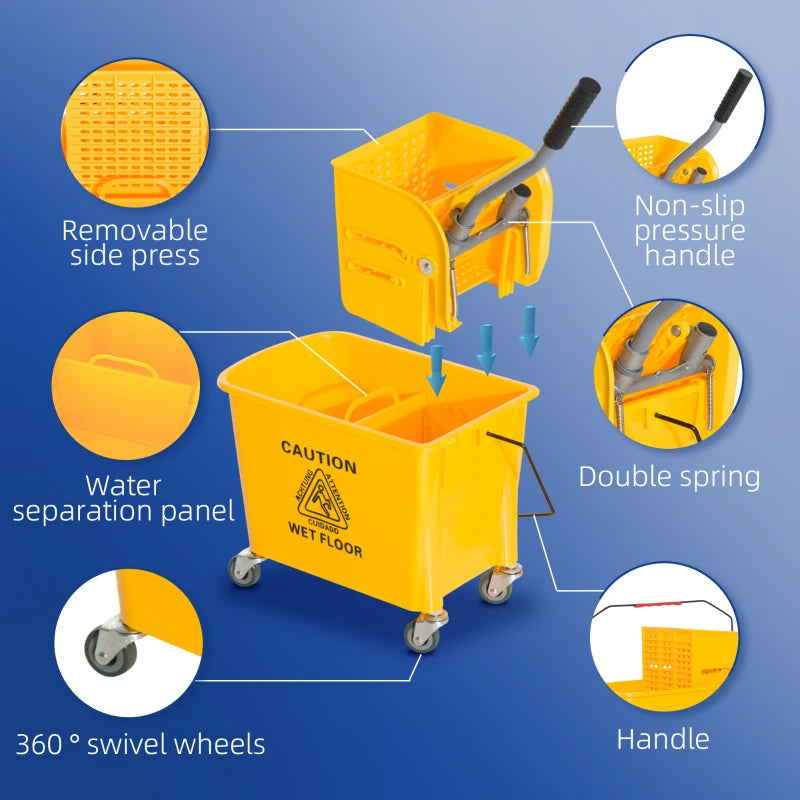 21 Quart Mop Bucket with Wringer on Wheels - Yellow