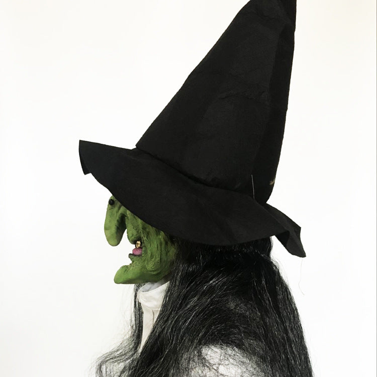 Halloween Witch Long Hair Mask - Latex Party Costume Accessory