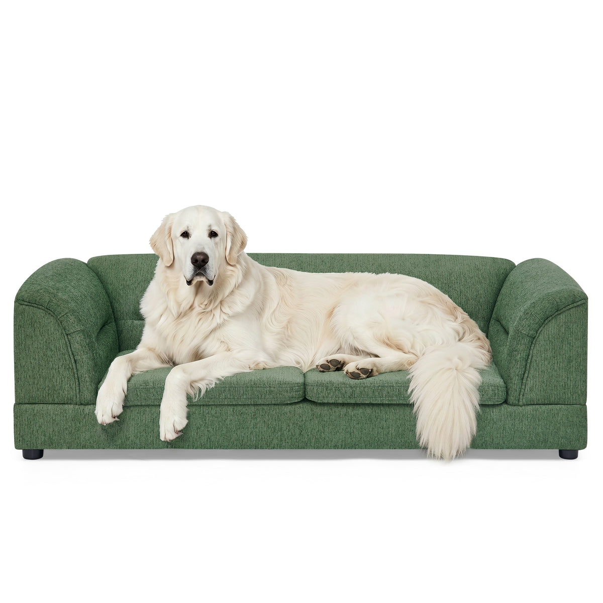 Oversized Pet Sofa Bed - Rectangular Linen Dog Couch for Large Dogs - Olive Green