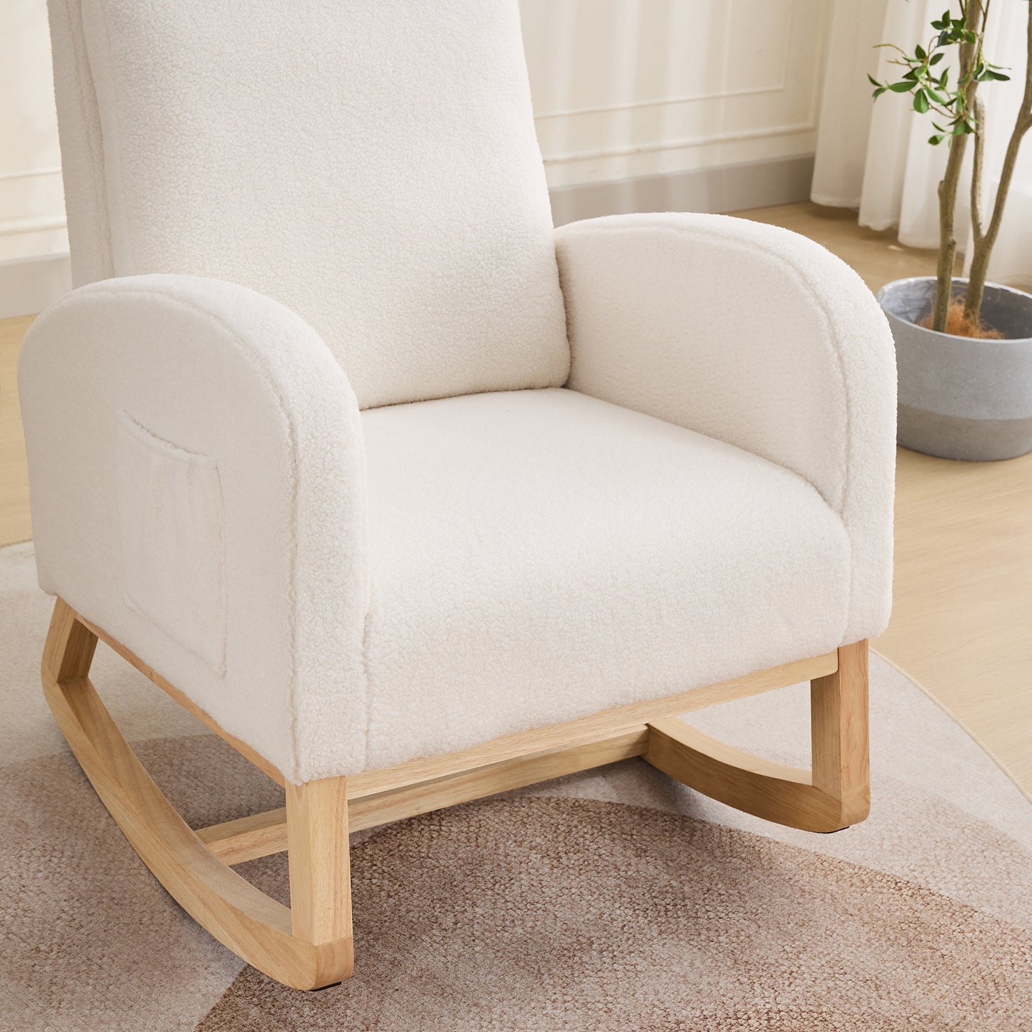 Ivory Sherpa Rocking Chair for Nursery - High Back Accent Chair