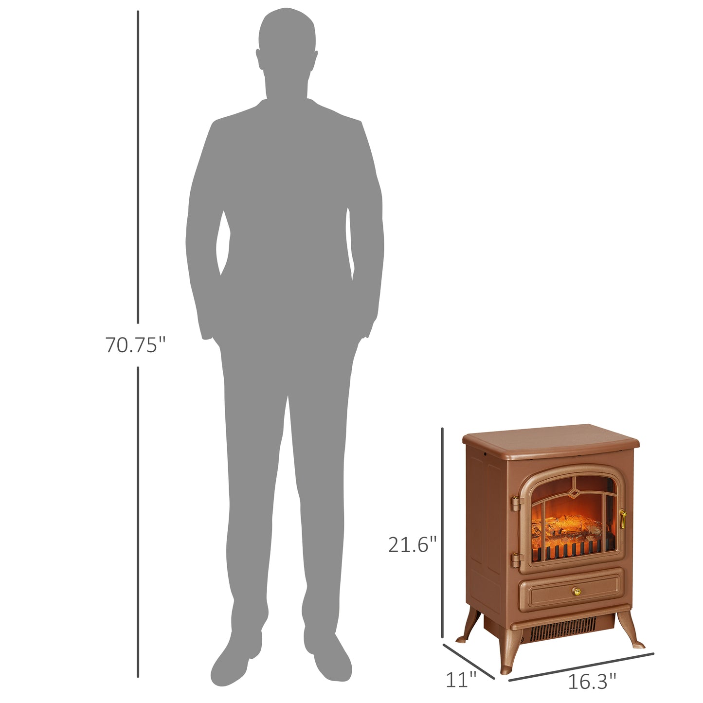 Electric Fireplace Heater with Realistic LED Flames and Logs, 725W/1450W, Dark Brown