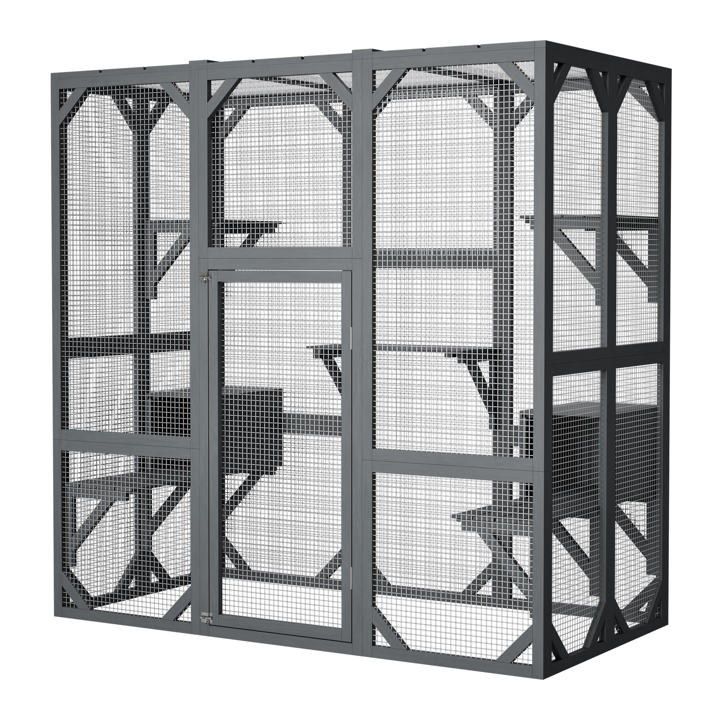 Large Outdoor Cat Enclosure 71x37x71 Inches with Mesh Panels Waterproof Roof