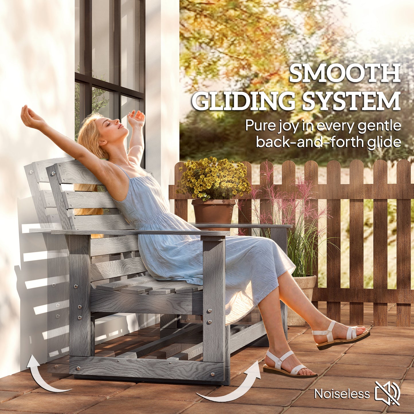 Patio Glider Bench - HDPE Double Rocking Chair, Distressed Gray