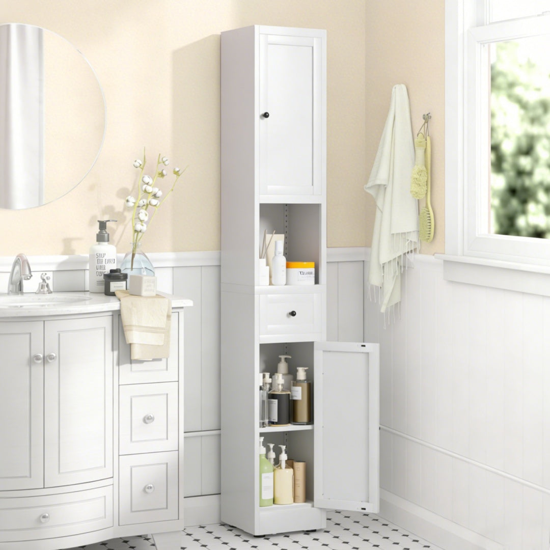 71in Tall Corner Storage Cabinet With 2 Doors, 5-Tier Metal