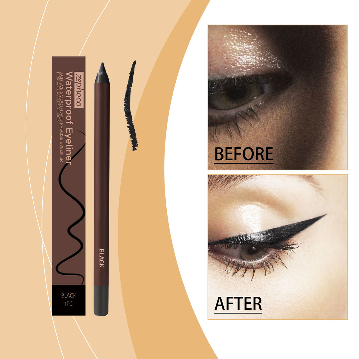Waterproof Black Eyeliner - Long-Lasting Eye Makeup Pencil, 1 Piece