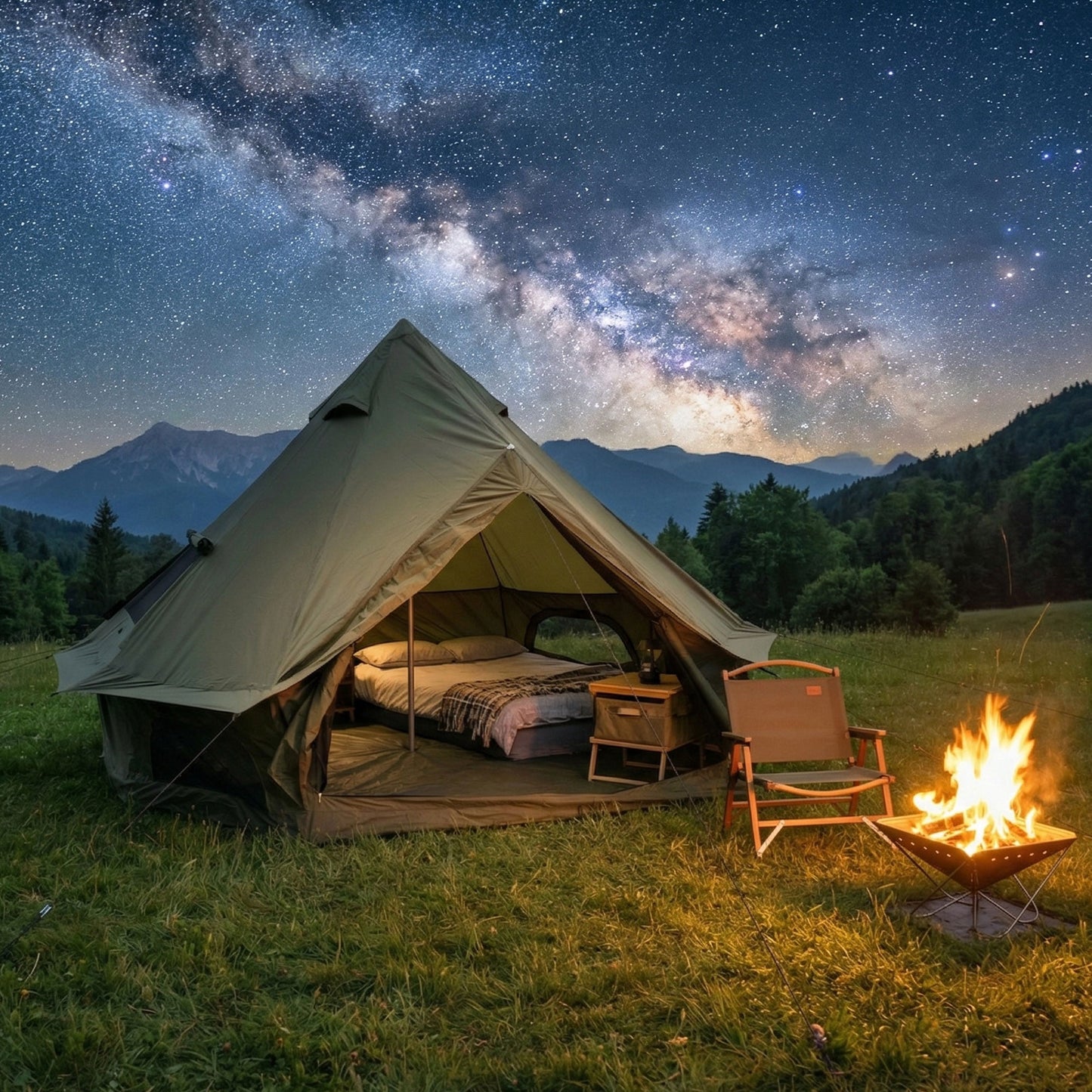 16.4FT Green Waterproof Bell Tent with Stove Jack - 10 Person Glamping Yurt