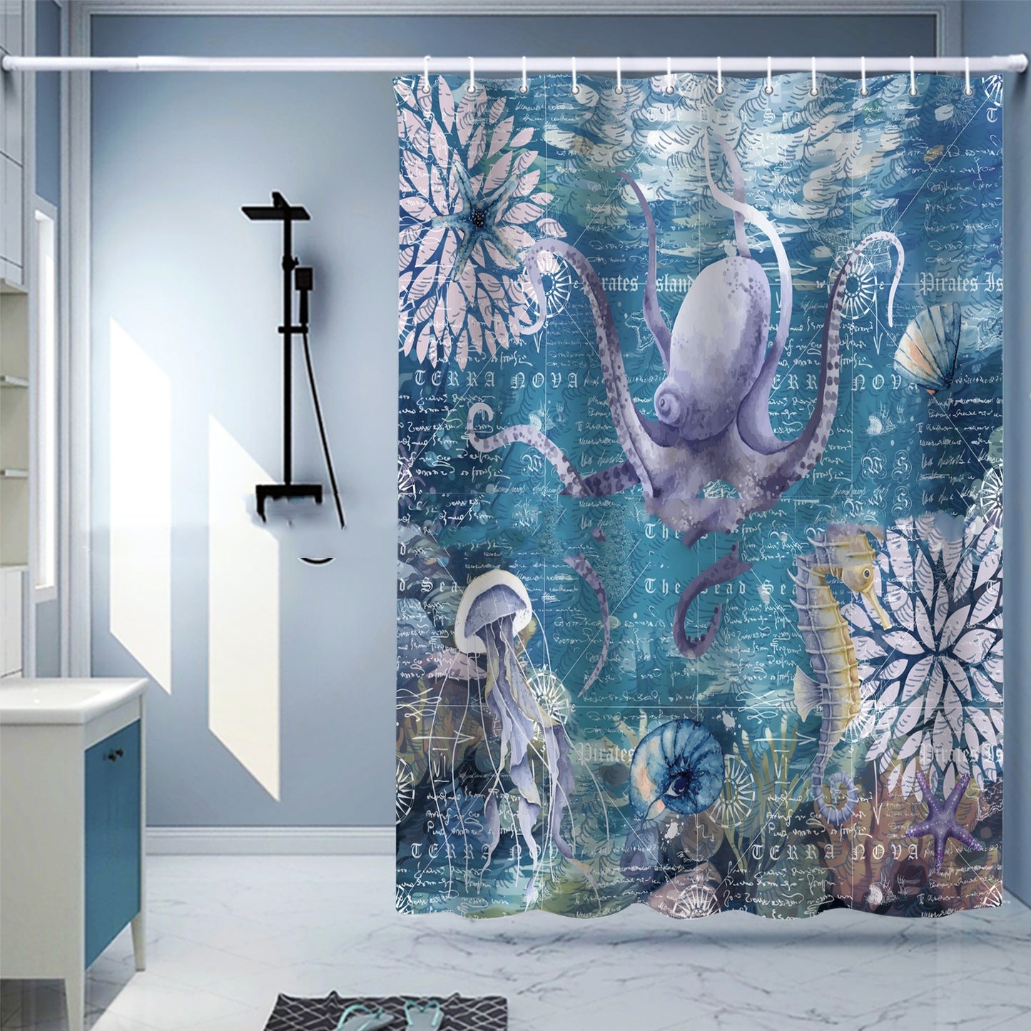 Waterproof Digital Printing Shower Curtain - Punch-Free European Style 183x214cm