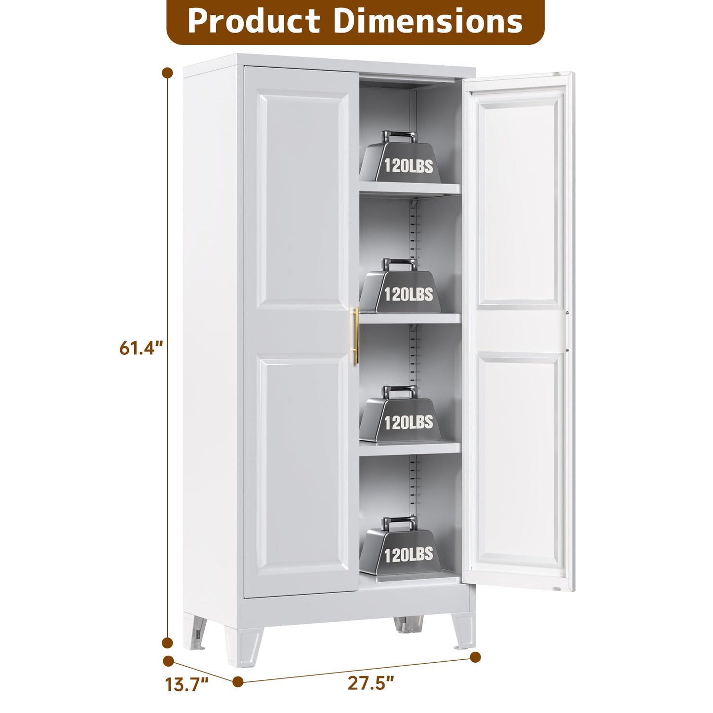 Metal Kitchen Pantry Cabinet with Adjustable Shelves - White