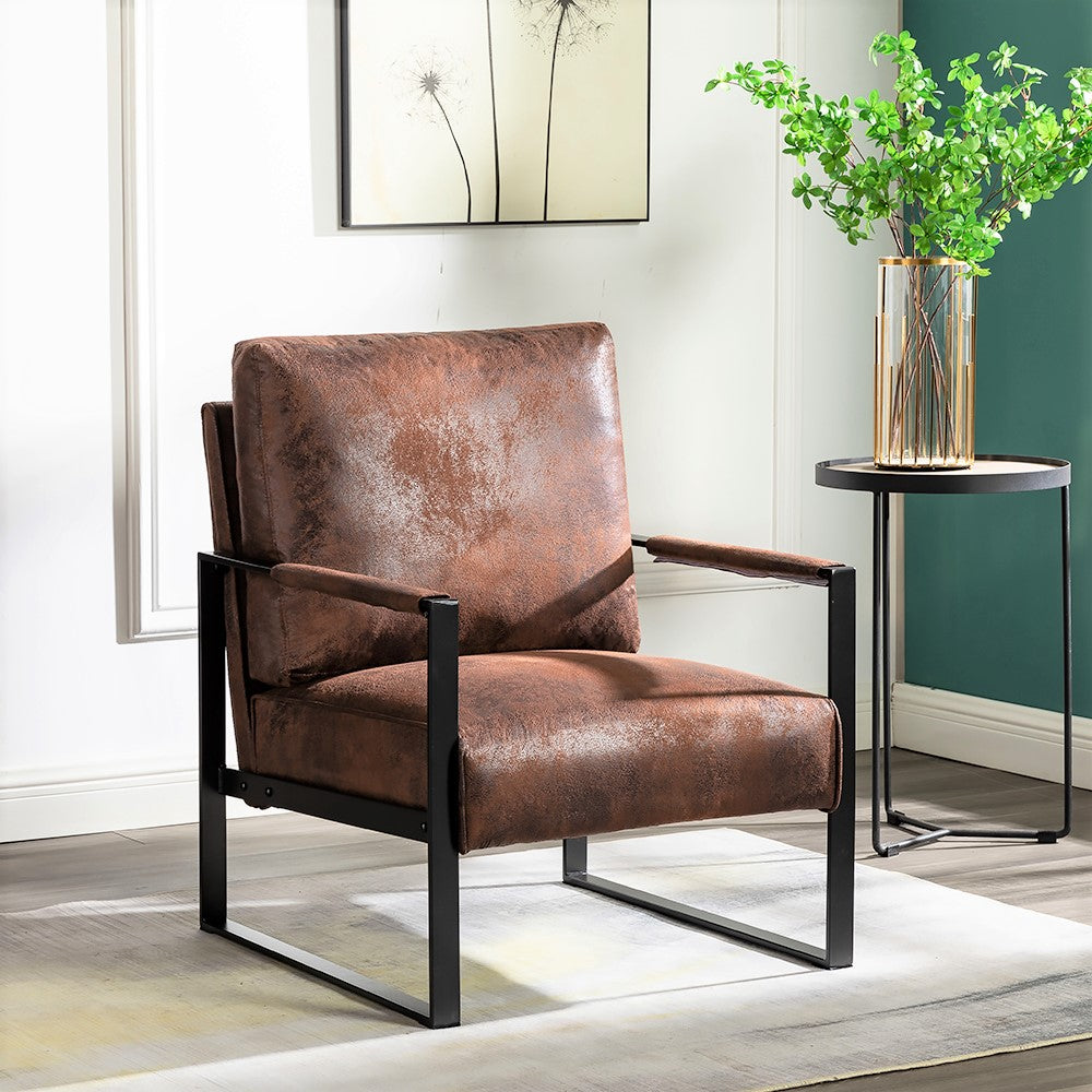Classic Mid Century Modern Accent Chair With Durable Square Metal