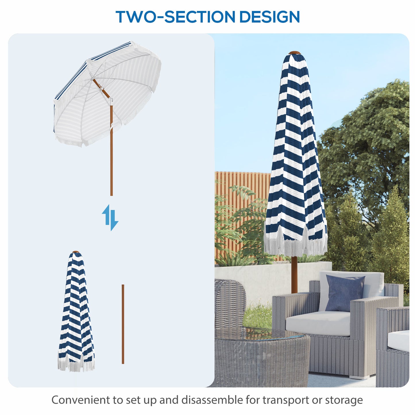 7ft Outdoor Market Umbrella with Tilt & Fringed Ruffles - Blue